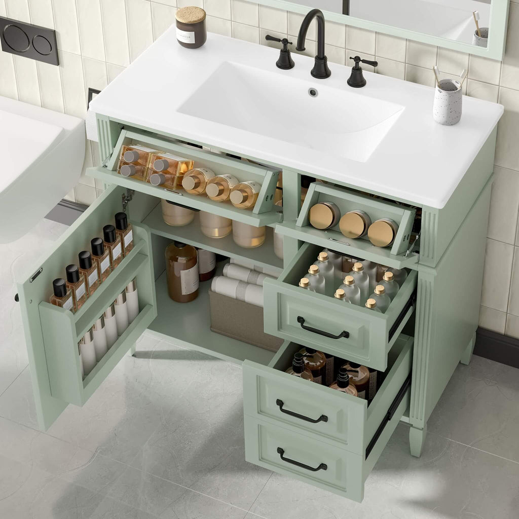 Nuvia 36-Inch Freestanding Bathroom Vanity With Ceramic Sink And Storage Cabinets [Faucet Not Included] (SAK41792) – SAKSBY W