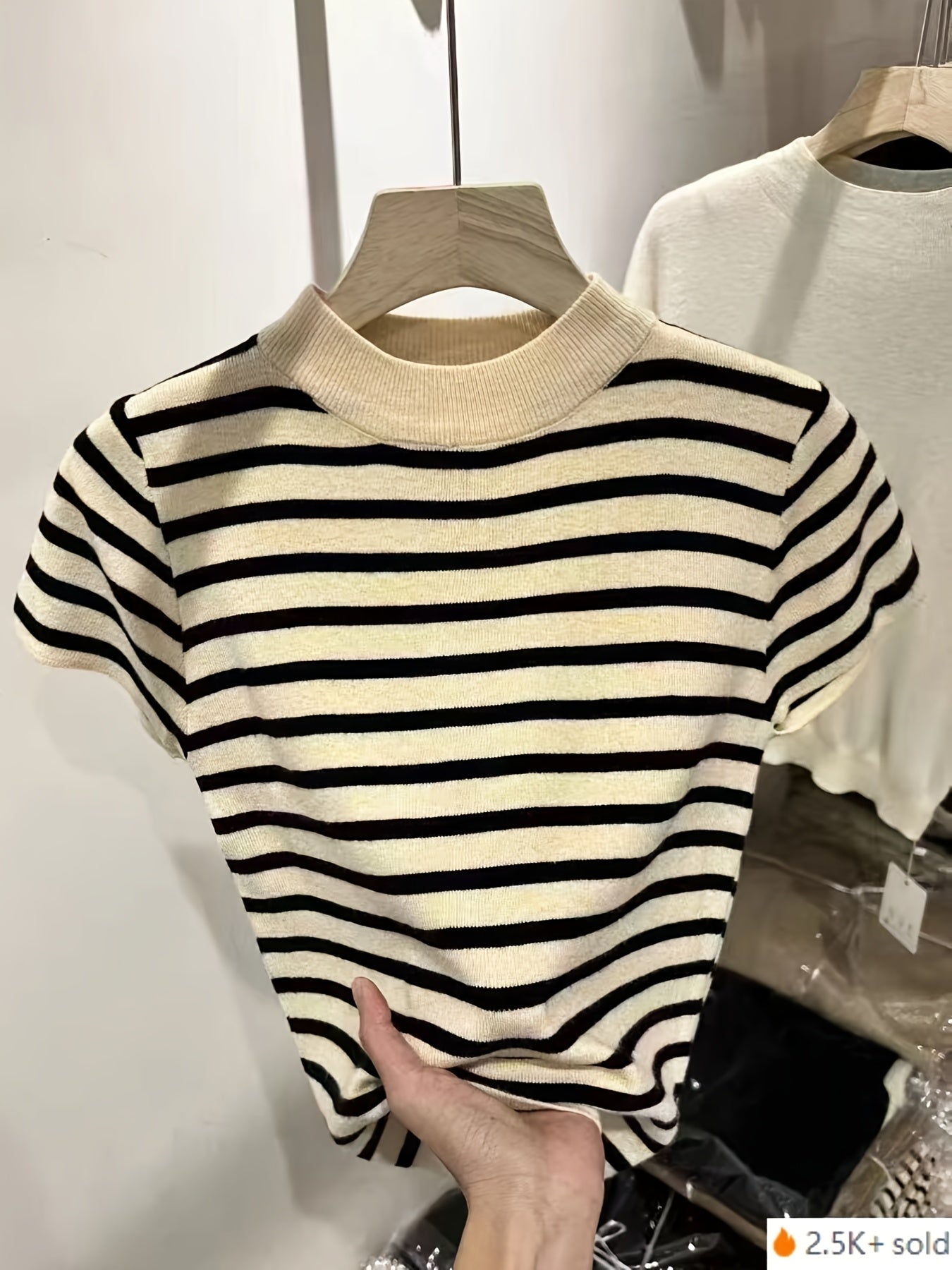 MyClosetAid Semi-High Neck Striped Short-Sleeved T-Shirt — lifestyle context