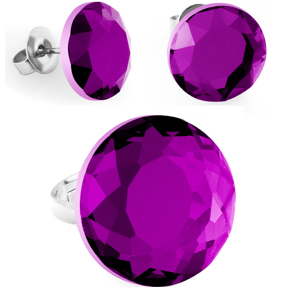 BodyCandy Purple Round Adjustable Ring and Stud Earring Set — main product shot