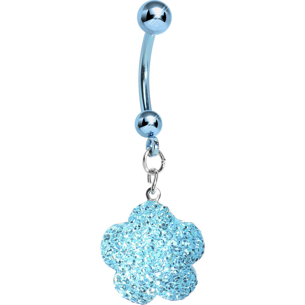 BodyCandy Aqua Sparkler Flower Dangle Belly Ring — main product shot