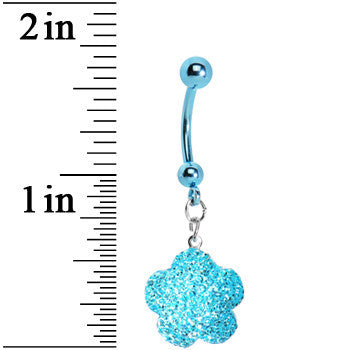 BodyCandy Aqua Sparkler Flower Dangle Belly Ring — detail close-up
