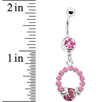 BodyCandy Pink Gem Wrap Me in Love Heart Dangle Belly Ring — detail close-up