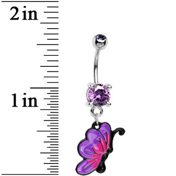 BodyCandy Tanzanite CZ Chromatic Butterfly Belly Ring — detail close-up