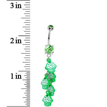 BodyCandy Peridot Green Cubic Zirconia Sweet Cupcake Drop Belly Ring — detail close-up