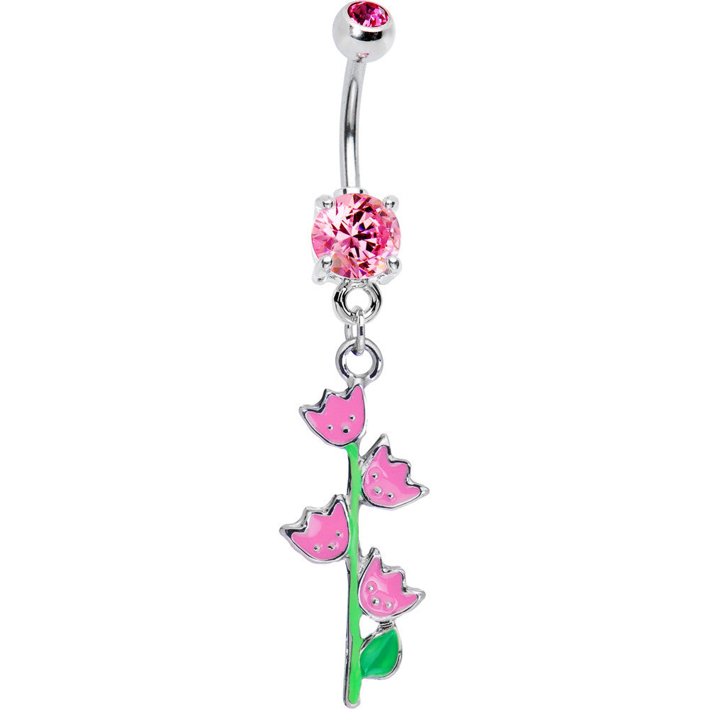 BodyCandy Pink Cubic Zirconia Tulips Flower Belly Ring — main product shot