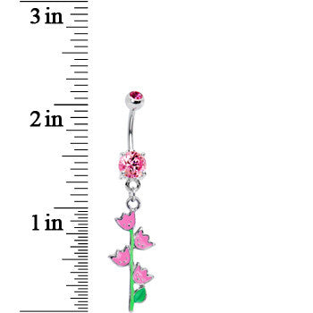 BodyCandy Pink Cubic Zirconia Tulips Flower Belly Ring — detail close-up