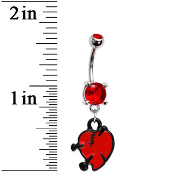 BodyCandy Ruby Red Gem Nail in Heart Belly Ring — detail close-up