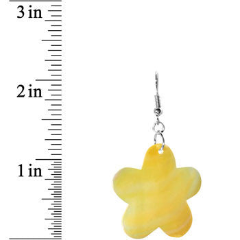 BodyCandy Yellow Mother of Pearl Flower Earrings — detail close-up