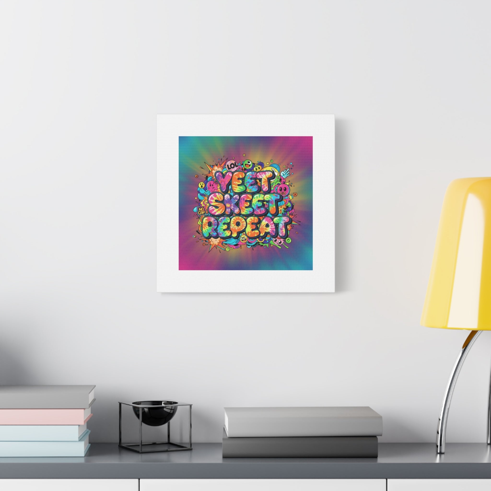 Yeet Skeet Repeat Canvas | Slogan & Glitch Graphic, Meme Phrase Wall Art