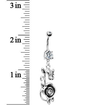 BodyCandy Clear CZ Rose Flower Bud Dangle Belly Ring — detail close-up