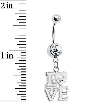 BodyCandy Clear Gem Dangling Love Belly Ring — detail close-up
