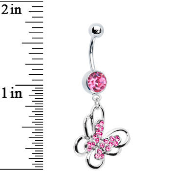 BodyCandy Pink Multi Paved Gem Butterfly Belly Ring — detail close-up