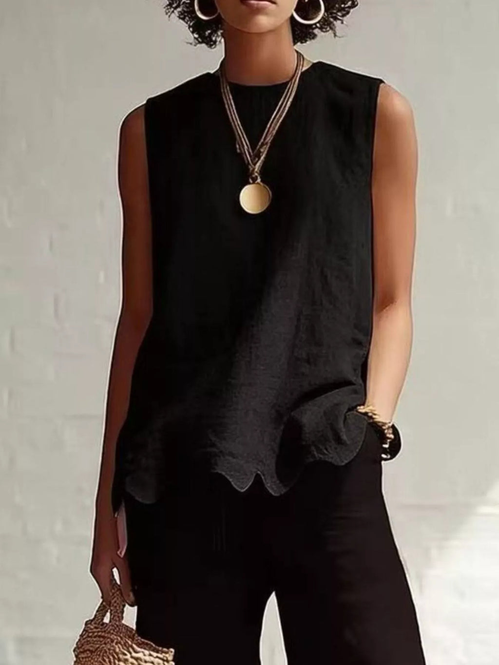 Full Size Scalloped Hem Sleeveless Tank Top Plus Size
