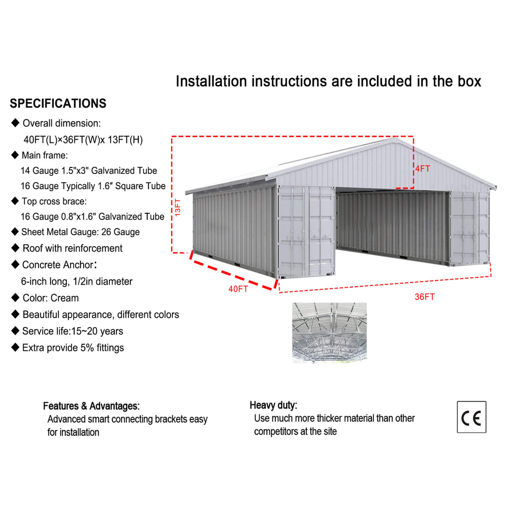 [36X40FT] Alora Heavy-Duty Weather-Resistant Galvanized Steel Container Roof Kit [No Containers] (SAK37491) – SAKSBY WHOLESAL