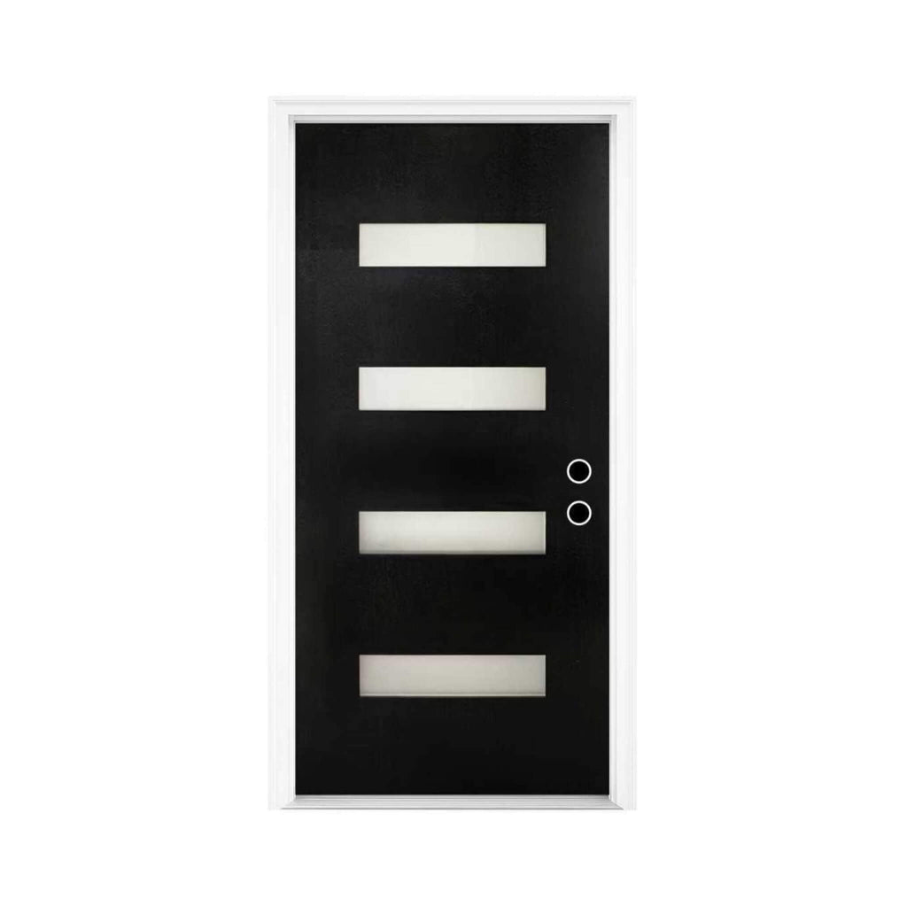 [36X80-Inch] Nuvia Contemporary Frosted Glass Fiberglass Left Inswing Front Door With 6-9/16 White Vinyl Frame (SAK78420) – S