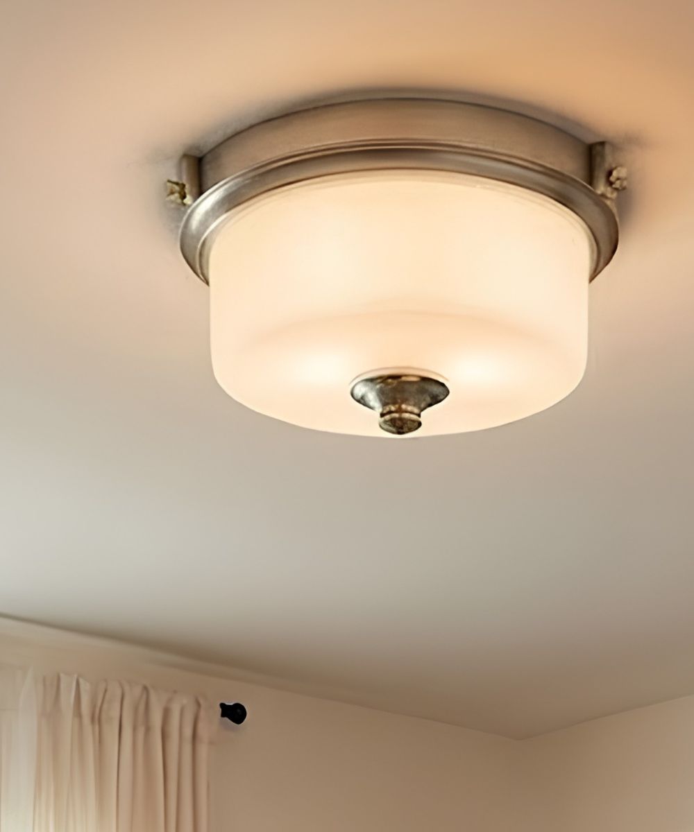 13"W 2-Light Brushed Nickel with White Frosted Glass Shade Flush Mount Light Fixture – LampsUSA, view 4