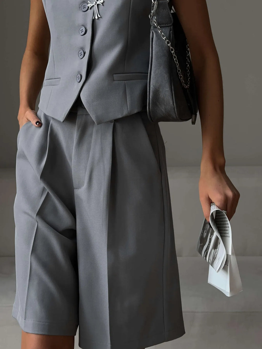 V-Neck Vest and Pants Two-Piece Blazer Set