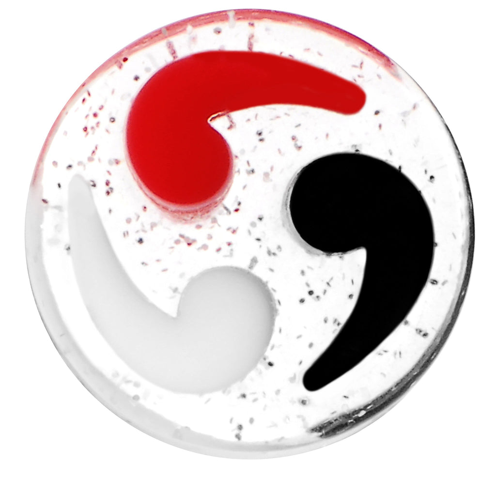 BodyCandy 9/16 Black Red White Quotation Symbol Saddle Plug — detail close-up