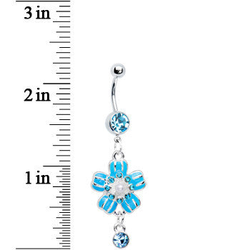 BodyCandy Sky Blue Gem Perfect Posy Flower Dangle Belly Ring — detail close-up