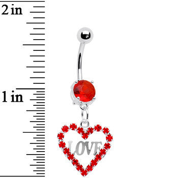 BodyCandy Ravishing Red Heart of Love Gem Belly Ring — detail close-up