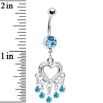 BodyCandy Love Drops Blue Heart Chandelier Belly Ring — detail close-up