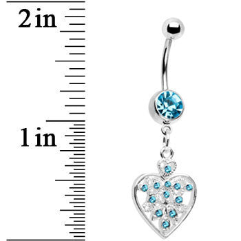 BodyCandy Blue Crystal Accent Fill My Heart Belly Ring — detail close-up
