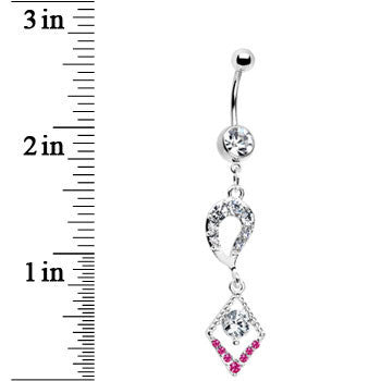 BodyCandy Clear Gem Lucky Pink Gem Drop Belly Ring — detail close-up