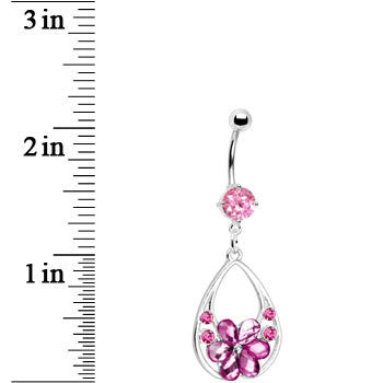 BodyCandy Romantic Rose Flower Gem Floral Teardrop Dangle Belly Ring — detail close-up