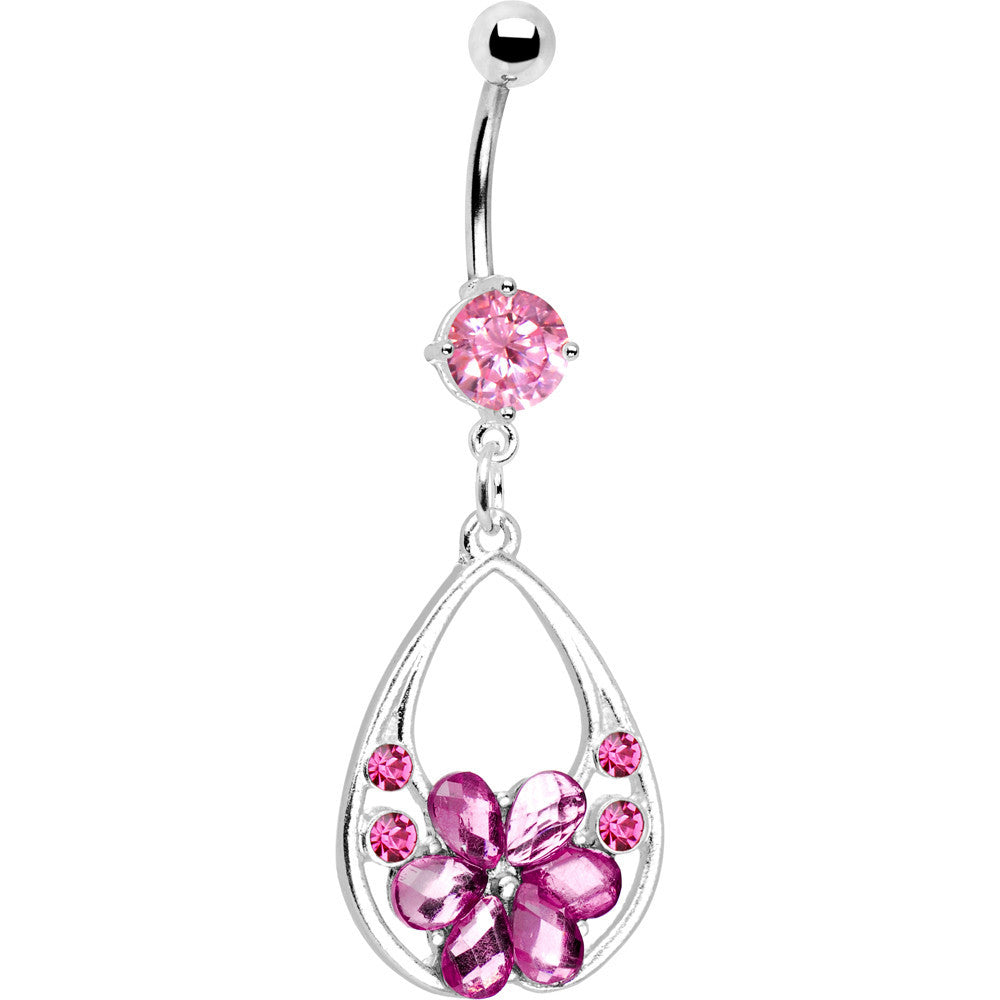 BodyCandy Romantic Rose Flower Gem Floral Teardrop Dangle Belly Ring — main product shot