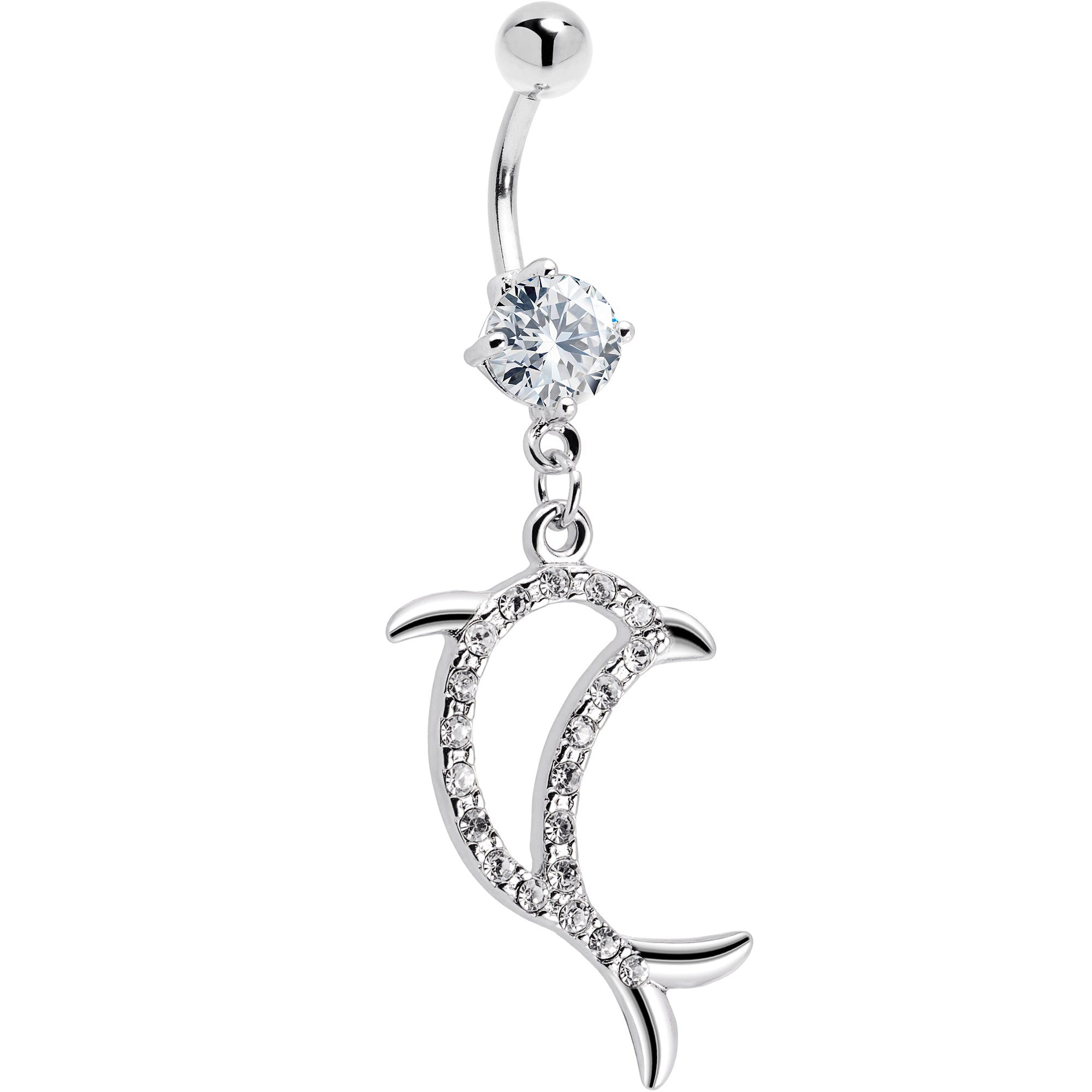 BodyCandy Crystalline Gem Hollow Dolphin Belly Ring — main product shot