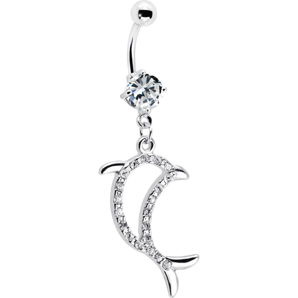 BodyCandy Crystalline Gem Hollow Dolphin Belly Ring — lifestyle context