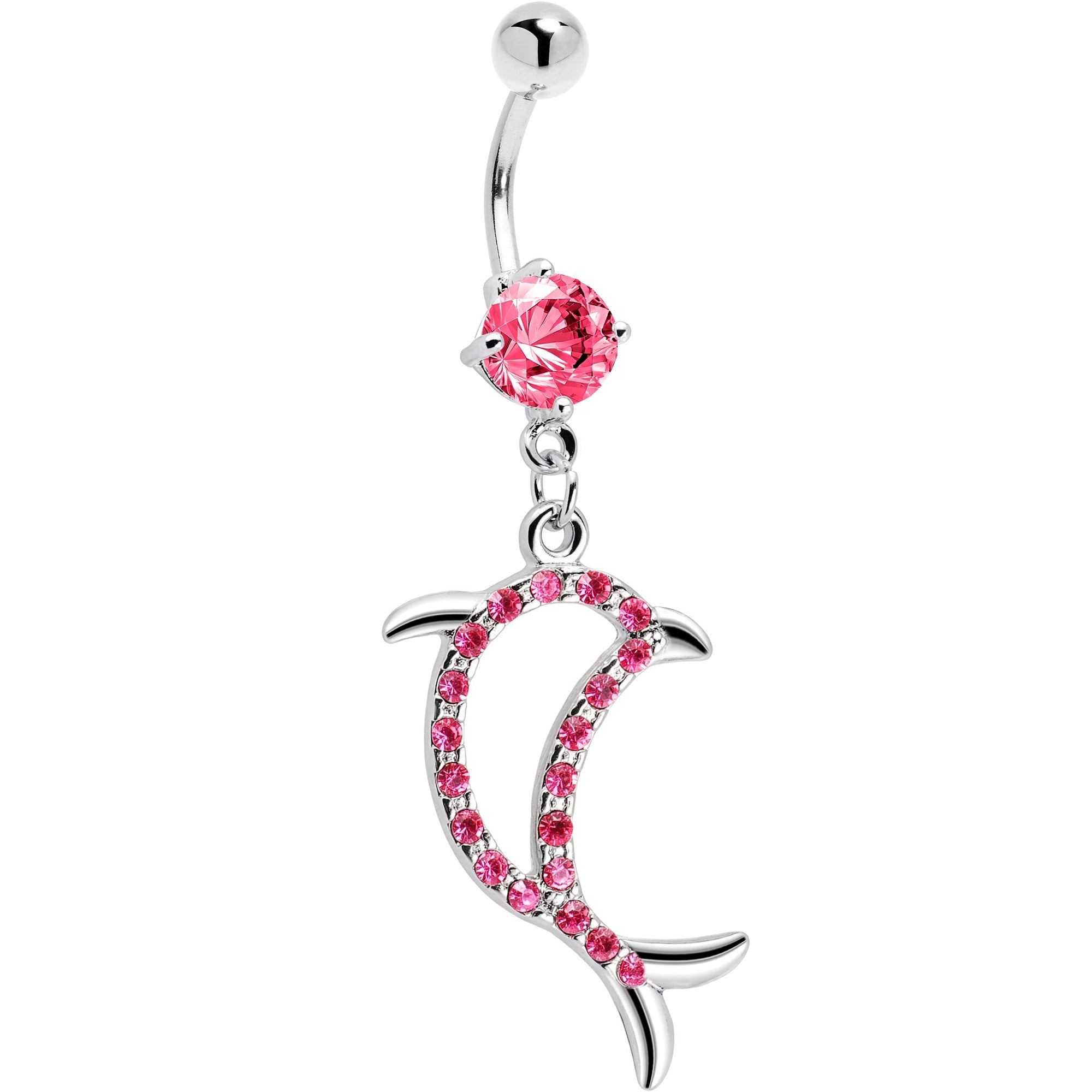 BodyCandy Pink Gem Hollow Dolphin Belly Ring — main product shot