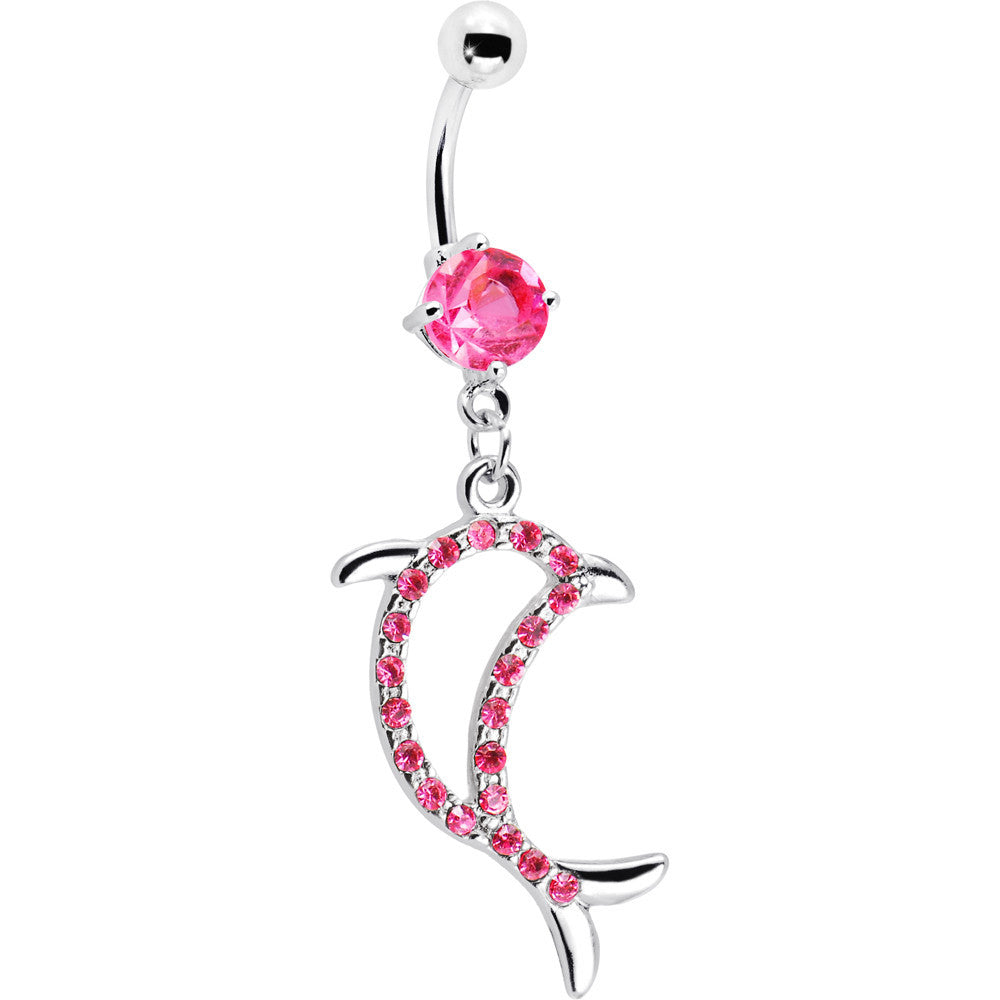 BodyCandy Pink Gem Hollow Dolphin Belly Ring — lifestyle context