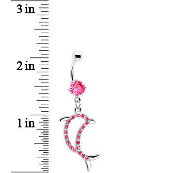 BodyCandy Pink Gem Hollow Dolphin Belly Ring — detail close-up