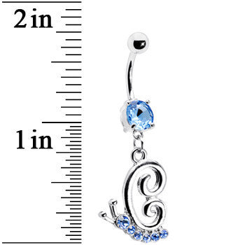BodyCandy Light Blue Gem Snail Dangle Belly Ring — detail close-up