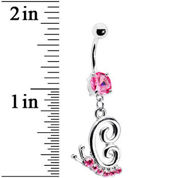 BodyCandy Pink Gem Snail Dangle Belly Ring — detail close-up
