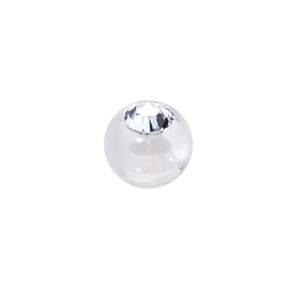 BodyCandy 3mm White Acrylic Replacement Ball with Clear Gem — main product shot