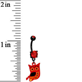BodyCandy Adorable Red Owl Black Belly Ring — detail close-up