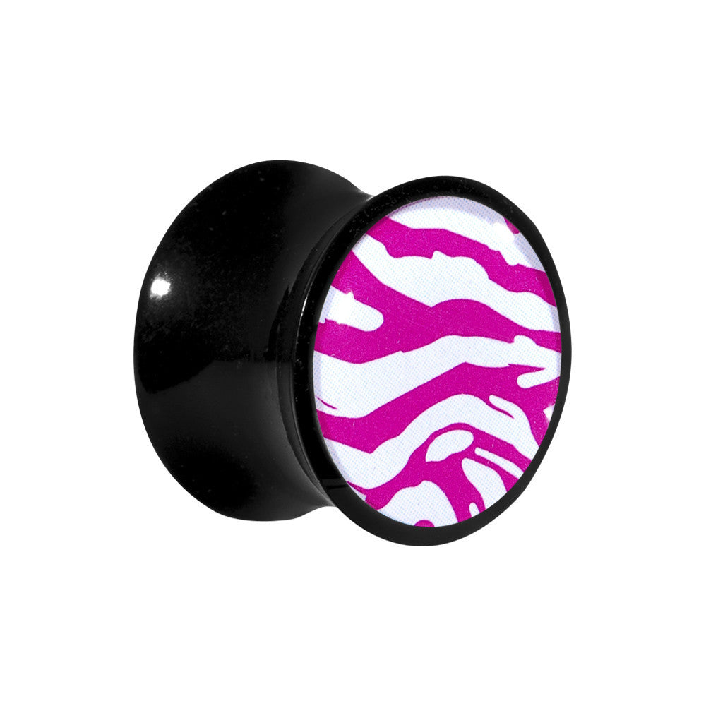 BodyCandy 9/16 Acrylic Pink White Zebra Saddle Plug — main product shot
