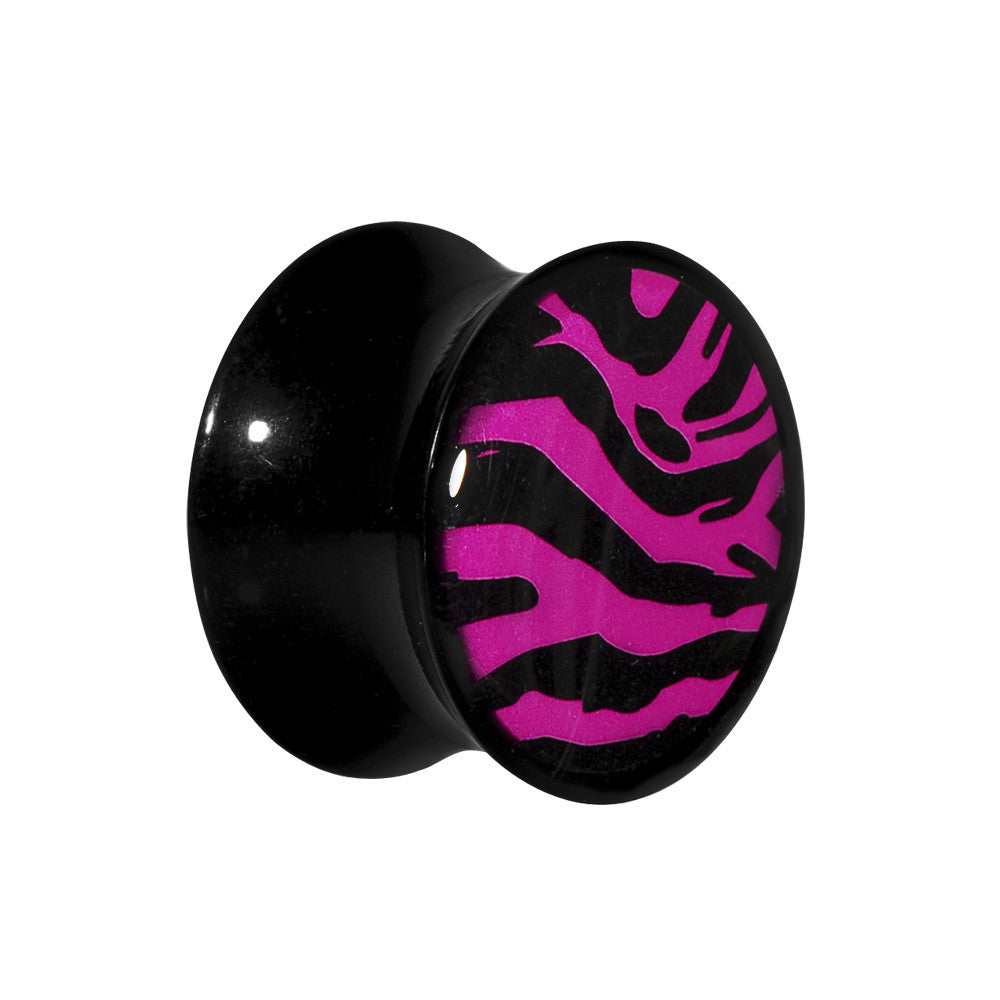 BodyCandy 5/8 Acrylic Pink Black Zebra Saddle Plug — main product shot