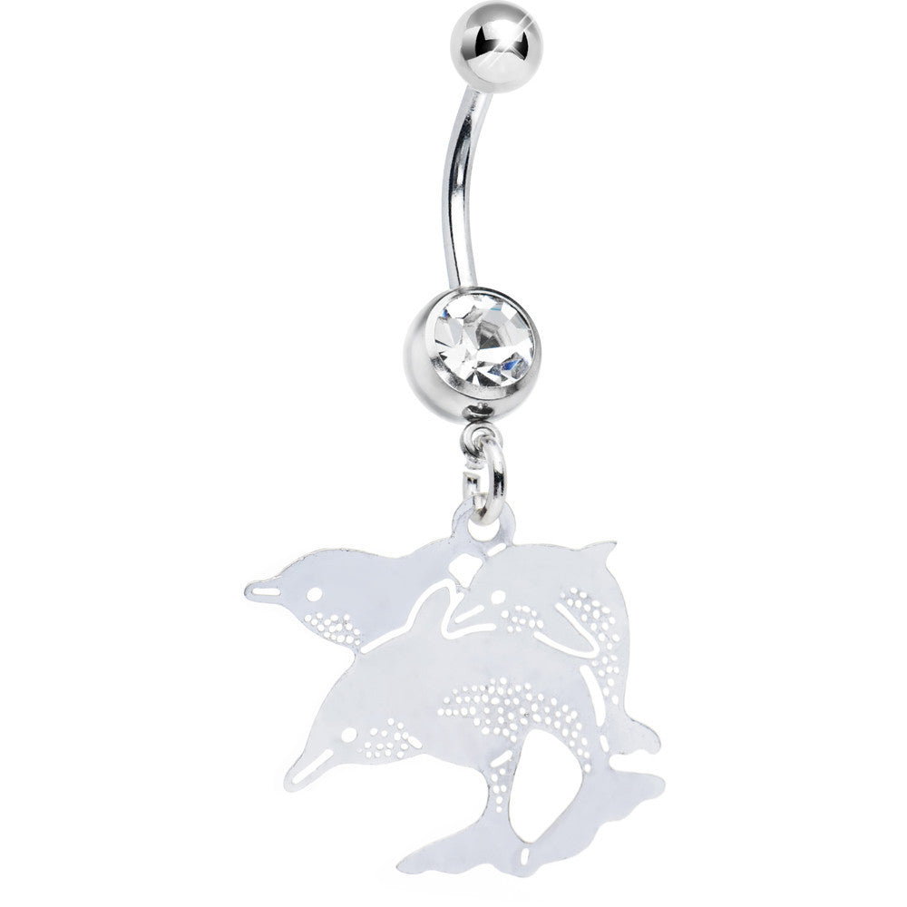 BodyCandy Silver Tone Cut-Out Dolphin Belly Ring — main product shot