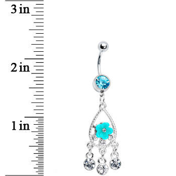 BodyCandy Floral Aqua Teardrop Chandelier Belly Ring — detail close-up
