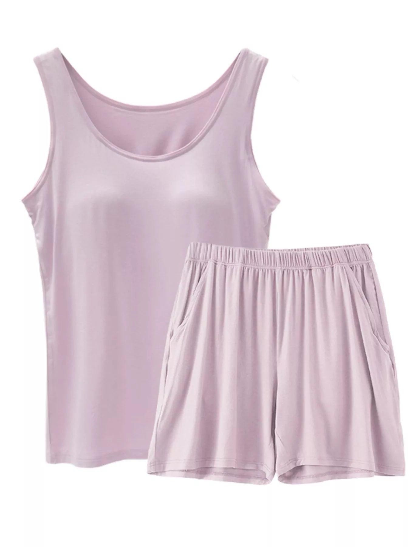 Plus Size Modal Padded Sleeveless Tank Top & Shorts Set