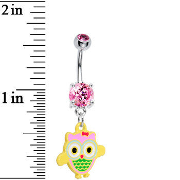BodyCandy Pink Gem Cutie pie Owl Belly Ring — detail close-up