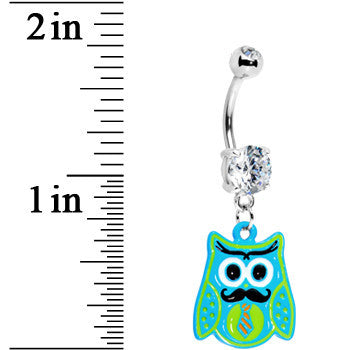 BodyCandy Double Gem Tie and Mustache Owl Belly Ring — detail close-up