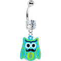BodyCandy Double Gem Tie and Mustache Owl Belly Ring — main product shot