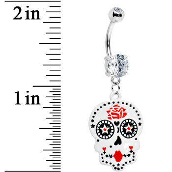 BodyCandy Rose Flower Petals Sugar Skull Belly Ring — detail close-up
