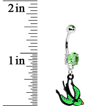 BodyCandy Peridot Gem Sparrow Dive Belly Ring — detail close-up