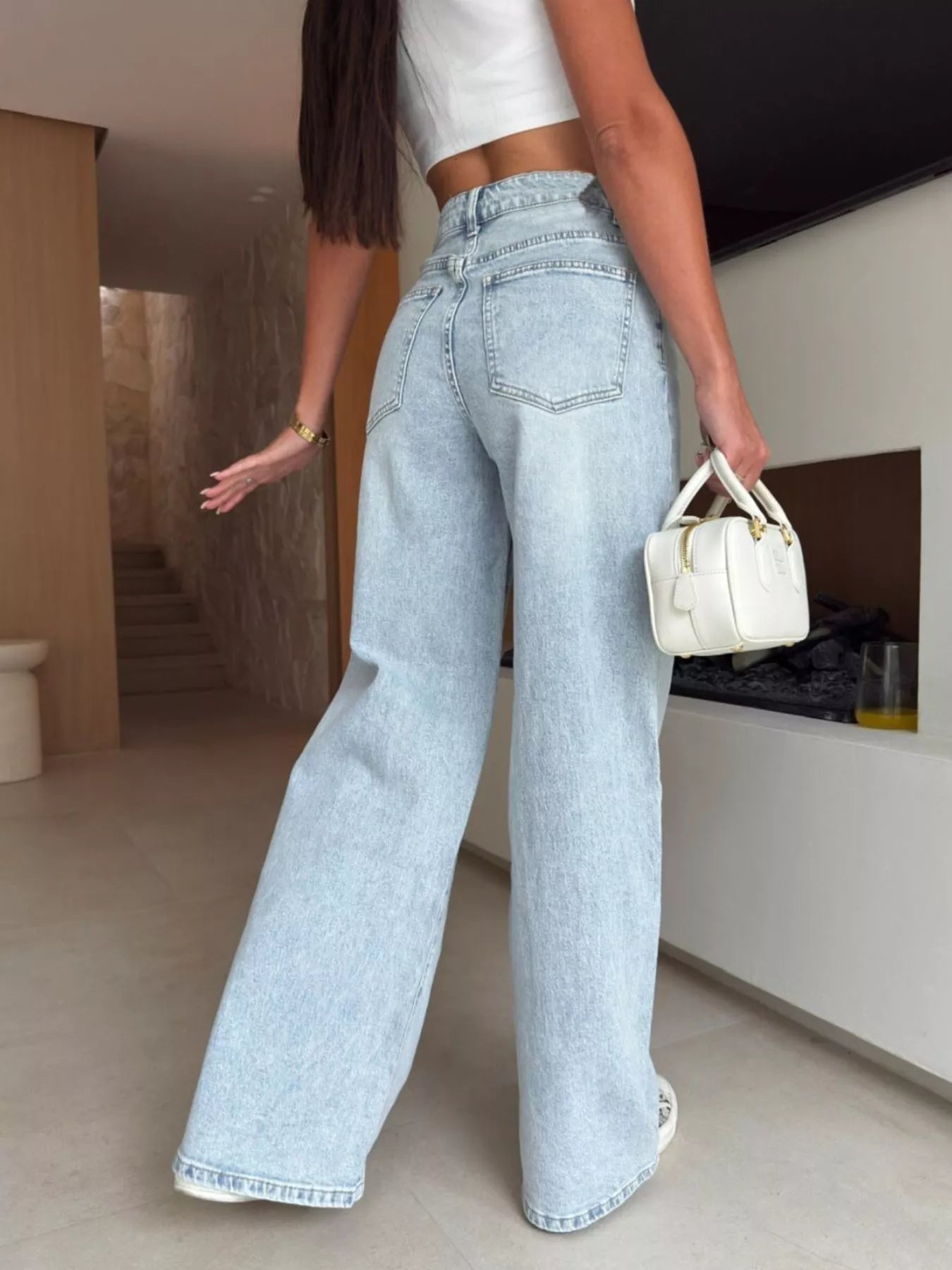 Lace-Up High-Waisted Wide Leg Jeans