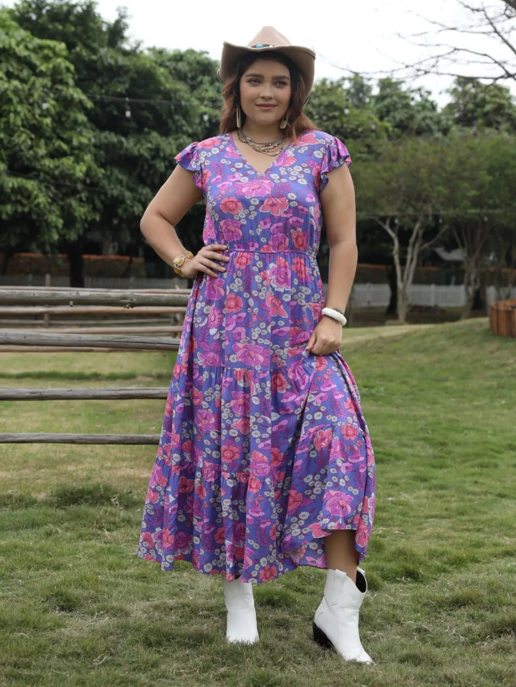 Plus Size Floral Print Tiered Maxi Dress